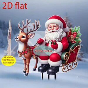 2D Festive Holiday Christmas Santa Sleigh and Reindeer Garden Outdoor Stake